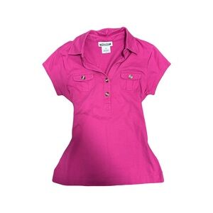 Y2K Henley Vibrant Pink Short Sleeve Polo